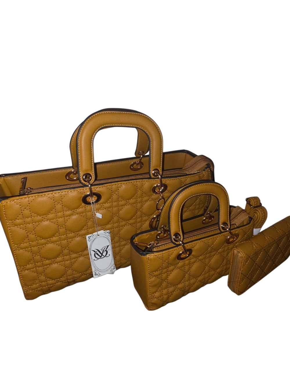 Mustard Quilted Top-Handle Women’s Bag Set